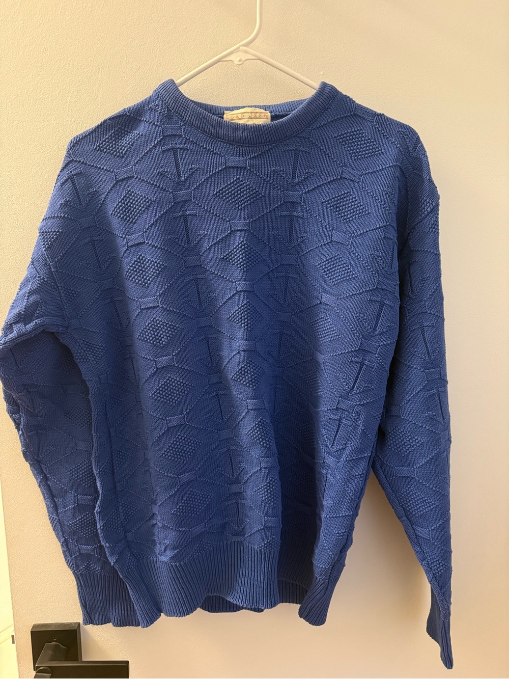 Classic Men's Lord Jeff Royal Blue Textured Crewneck Sweater with anchors